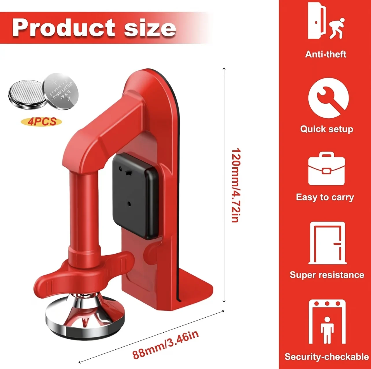 Door Stop Alarm - 1 pièce Dispositif de sécurité antivol
